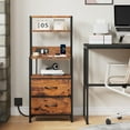 thumbnail image 4 of Night Stand, Tall Nightstand with 4-Tier Shelves, 2 Fabric Drawers and Light Tube, Bed Side Tables with Charging Station, Bedside Table for Bedroom, Office, Rustic Brown, 4 of 15