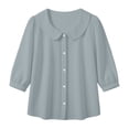 thumbnail image 2 of GERsome Short Sleeve T-Shirts for Women Button Down Summer Comfy Cotton Linen Summer Collared Tops,Gray,Size S, 2 of 8