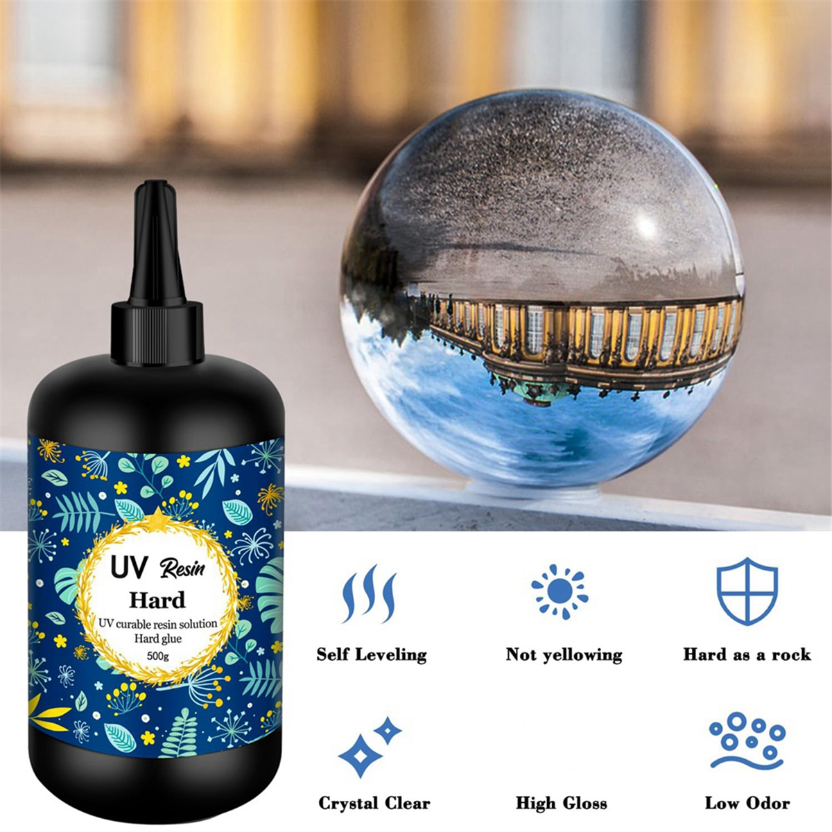 UV Resin 500G Transparent Ultraviolet Curing Clear Hard Type Resin, Solar Cure Resin for DIY UV Resin Jewelry Making,1 x uv resin
