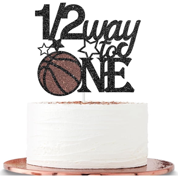Basketball Half Birthday Cake Topper, 1/2 Way to One Cake Decor, Sports Theme Half Birthday/Baby Shower/6 Months Birthday Party Decoration for Baby Boys