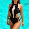thumbnail image 5 of Womens Cutout One Piece Swimsuit Bathing Suit Backless Halter Neck High Cut Bikini Swimwear Beach Fashion (2XL, Black), 5 of 5