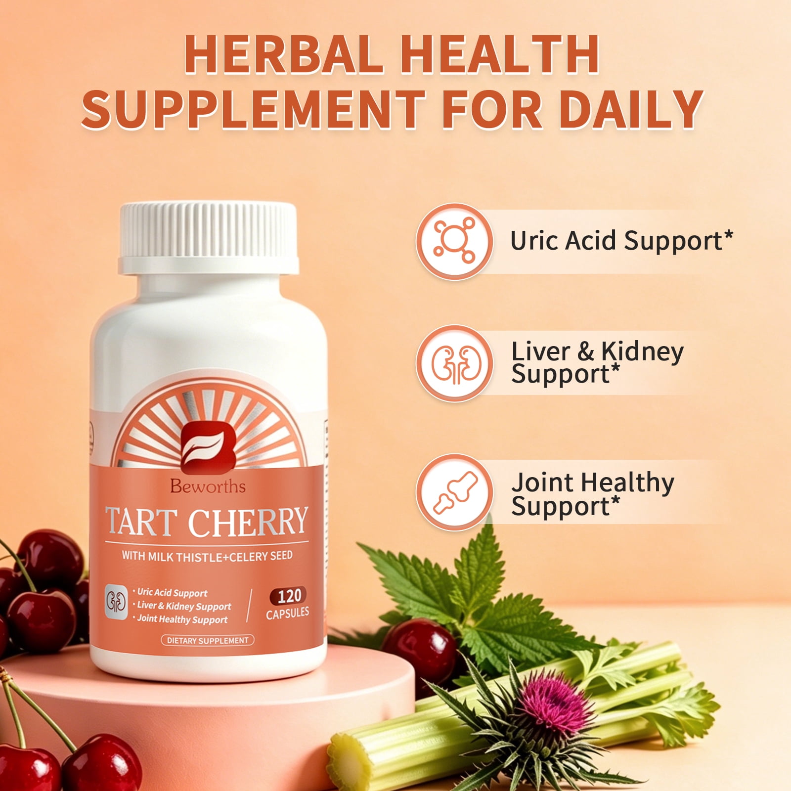 Tart Cherry & Celery Seed Extract Supplement - Advanced Cleanse & Liver Health, Joint Comfort & Mobility Support - 120 Capsules