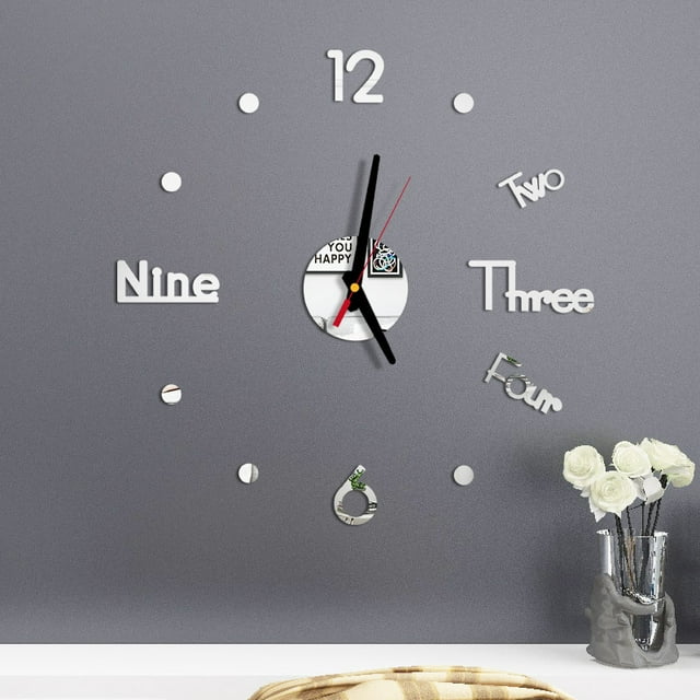 Agiferg DIY Wall Clock 3D Mirror Surface Sticker Home Office Decor Clock