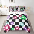 thumbnail image 2 of Homewish Boys Girls Groovy Flower Twin Bedding Sets 7-Piece,Geometric Plaid Bedding Comforter Set Microfiber,Vintage Aesthetic Breathable Sheet Sets,Breathable Home Decor,Reversible, 2 of 8