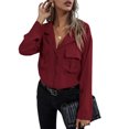 thumbnail image 4 of VISgogo, blusas de chifón salvaje a la moda para mujer, camisa de un solo pecho con cuello vuelto de Color sólido, Tops informales de manga larga para oficina para mujer VISgogo  moda, 4 of 8