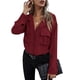 thumbnail image 4 of VISgogo, blusas de chifón salvaje a la moda para mujer, camisa de un solo pecho con cuello vuelto de Color sólido, Tops informales de manga larga para oficina para mujer VISgogo  moda, 4 of 8