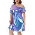 thumbnail image 2 of DARING DIVA Women's Plus Metallic Off the Shoulder Party Clubwear Dress 2X Purple, 2 of 6
