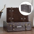 thumbnail image 4 of Wood Leatner Suitcase Antique Style Decorative with Lock Organizer Packaging coffee, 4 of 10