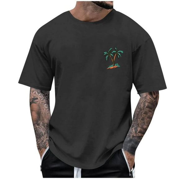Dagegui Men's Crewneck T-Shirt Short Sleeve Summer Casual Loose Fit Shirts Trendy Palm Tree Graphic Tee Tops Dark Gray S