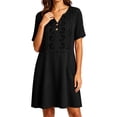 thumbnail image 7 of Summer Casual Dresses For Women Embroidered Fashion Loose-fitting Comfortable Short Sleeve Mini Dress With Button V Neck Vacation Elegant Mini Dresses With Pockets, 7 of 7