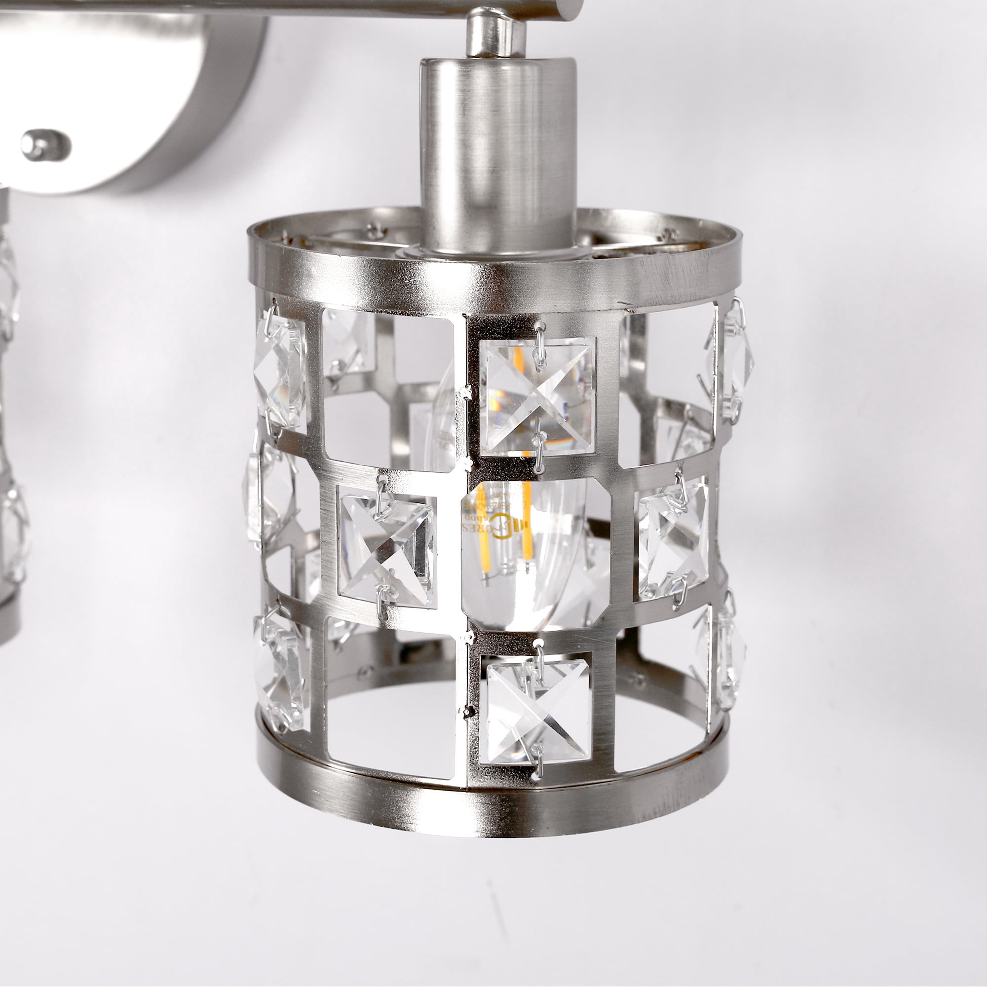 YANSUN 19.9" 3-Light Brushed Nickel Crystal Vanity Mirror Light, E12 Candelabra Base for Bathroom, Bedroom, Hallway (Bulbs Not Included)