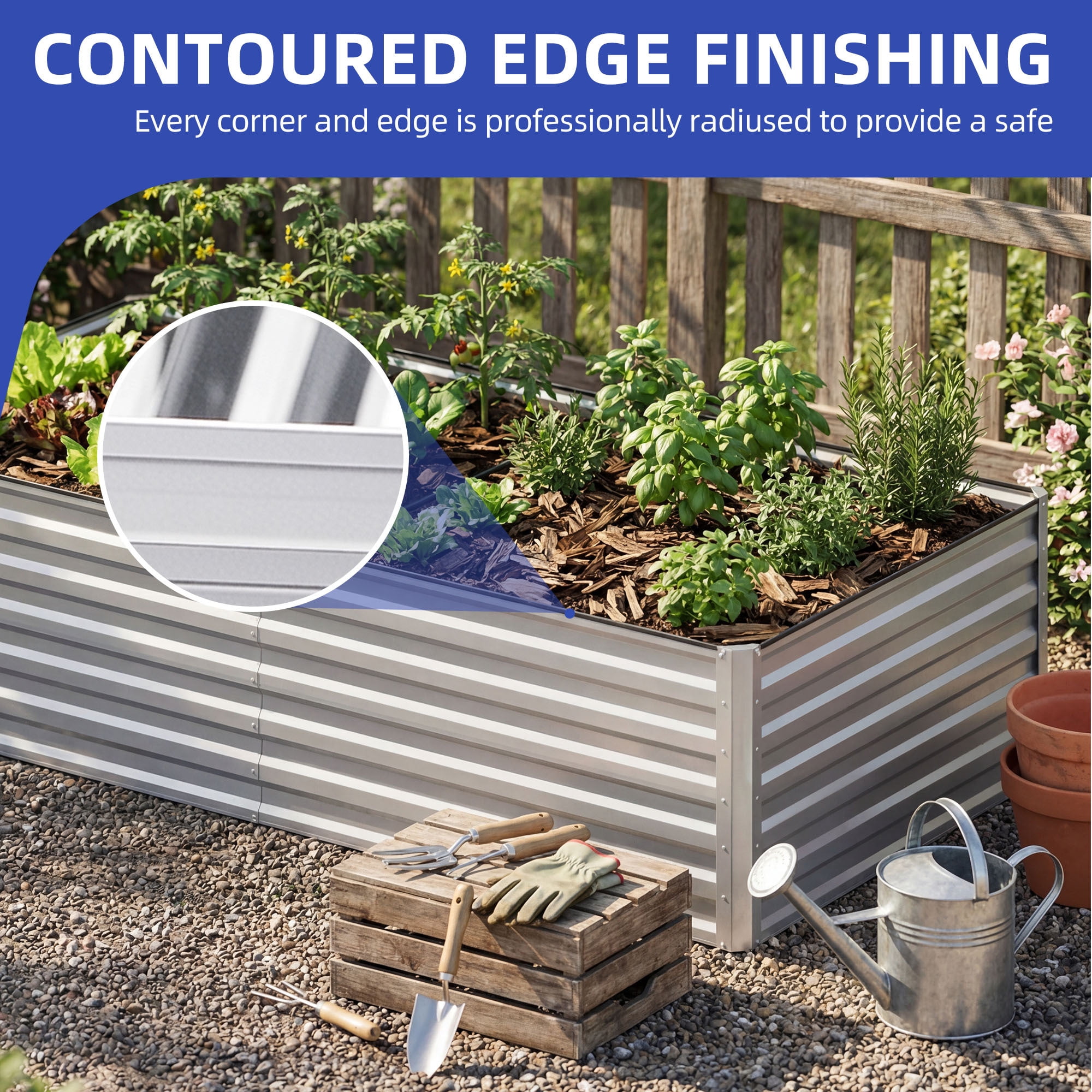 Uforic 2PCS 6X3X2FT Galvanized Metal Raised Garden Bed Kit with Gardening Gloves, Ground Nails & Support Rod, Outdoor Above Ground Planter Box for Plants Vegetables Flowers, Silver