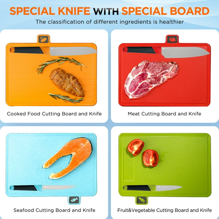  Automatic Cutting Board and Knife Set with Stand, Knife Block  Holder, 6 Knife Smart Cleaning Cutting Board with 2 Color Chopping Boards,  Smart Appliances gadgets for home kitchen, Portable and Clean