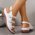 thumbnail image 4 of Rokment Womens Vintage Orthopedic Wedges Sandals 2026 Beach Summer Comfortable Leather Triple Buckles Arch Support Platform Walking Work Gladiator Sandals White Size 6.5, 4 of 7