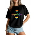 thumbnail image 5 of Women's T-Shirt Rainbow Heart Pattern Vector Illustration Short Sleeve Casual Tee Classic Crew Neck T Shirt for Women Black, L, 5 of 7
