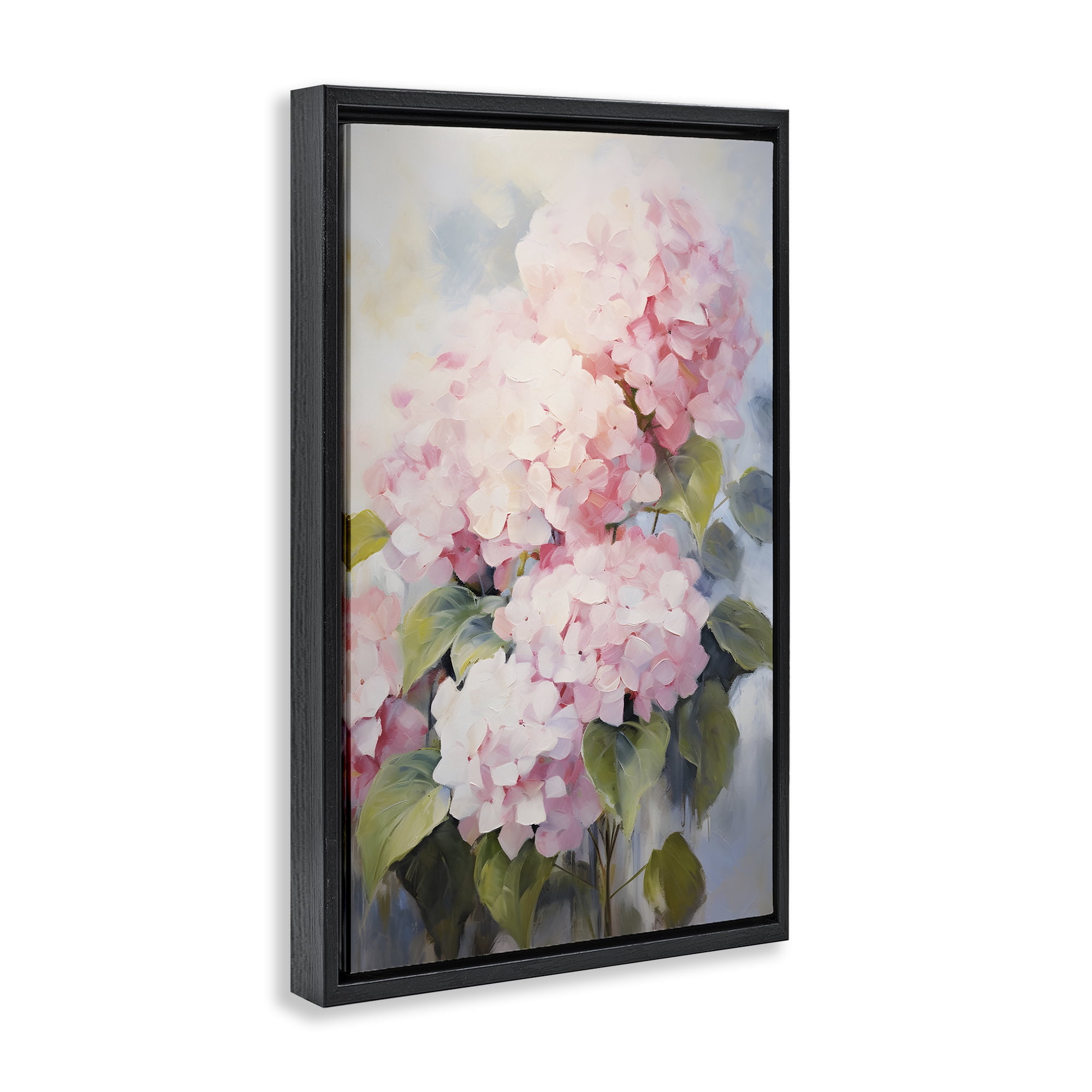 Stupell Industries Pale Pink Hydrangea Botanical & Floral Painting Black Floater Framed Art Print Wall Art, 17 x 25