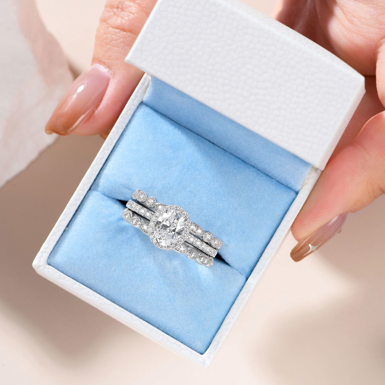 Newshe Jewellery Engagement Sets Wedding Rings for Women 925 Sterling Silver 3pcs White Cz Size 6