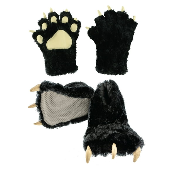 LazyOne Paw Mittens and Slippers Set, for Kids and Adults, Black Bear