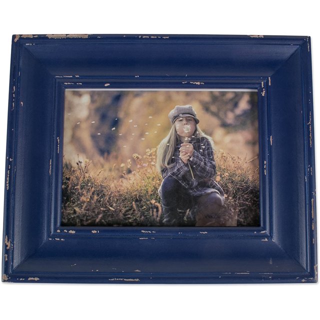 AmPm Home Traditions Rustic Farmhouse Distressed 5x7 Wooden Picture Frame for Wall Hanging or Desk Use-Navy