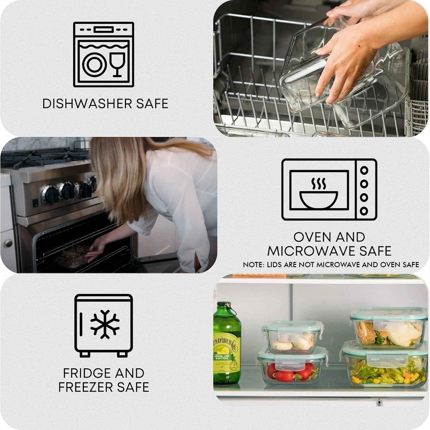 6 PC Square Glass Food Storage Containers with Airtight lids (74, 40 & 27 oz) Kitchen Glass Meal Prep Containers Set for Freezer Reusable Leftover Lunch Boxes, Oven, Microwave, Dishwasher Safe