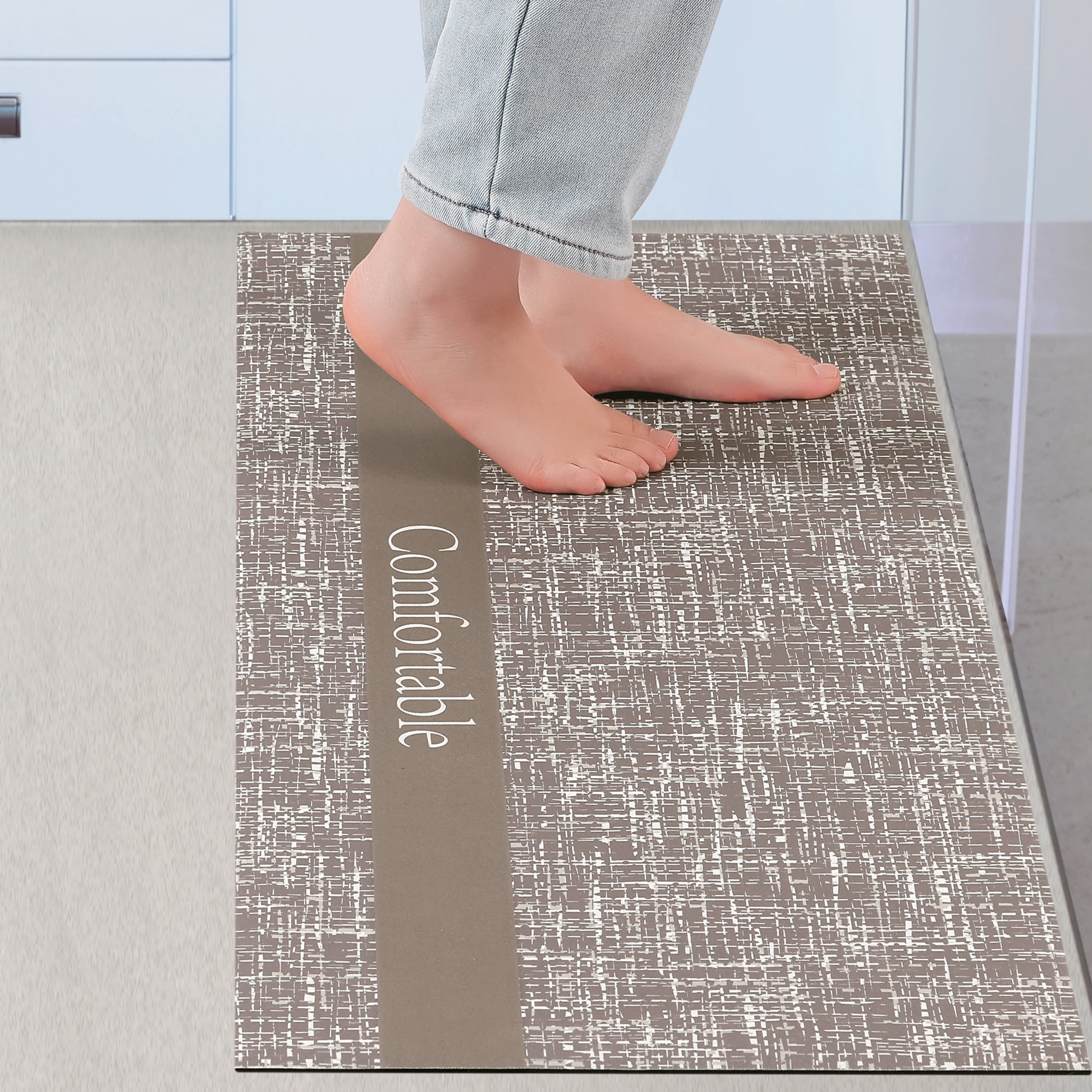 Unique Bargains Letter Pattern Kitchen Mat Waterproof Anti Slip Kitchen Rug Standing Mats Brown 18" x 48"