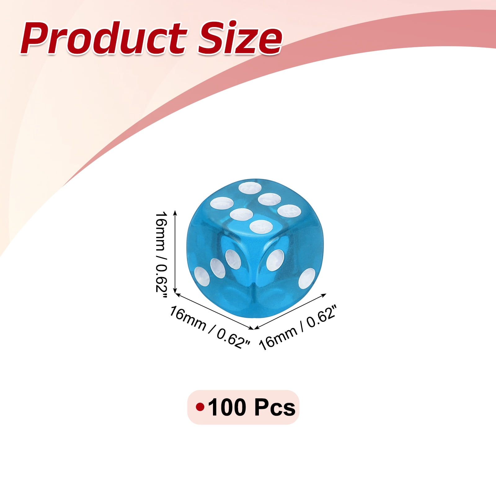 100Pcs Translucent Polyhedral Dice 16mm Square Dice W Rounded Edge, Sky Blue