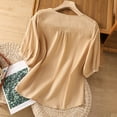 thumbnail image 4 of Babysbule Womens Long Sleeve Tops Women's Seven-quarter Sleeve Cotton And Linen V-neck Blouse With Lantern Sleeves, 4 of 5