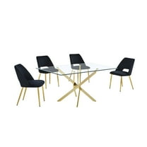 Rectangle 60" x 38" 5pc Clear Glass Dining Set with Black Chairs