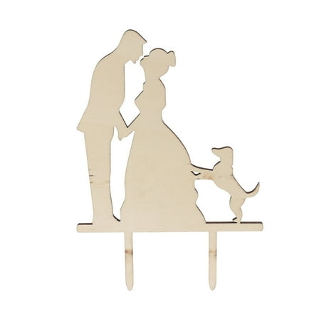 Hytrove Wooden Cake Topper for Wedding Decorations Beige Props Perfect for Bride Groom Dog 1