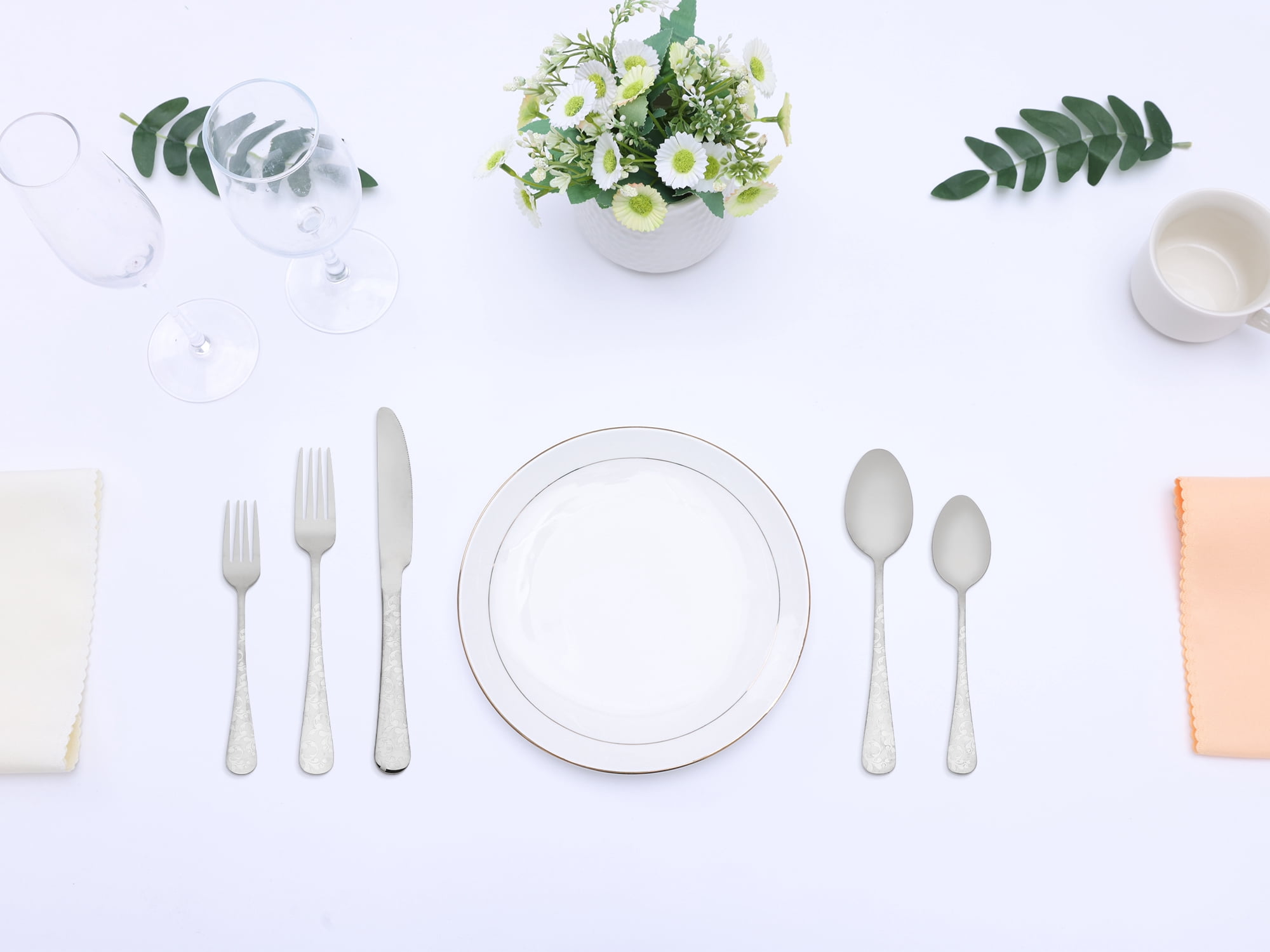 Unique Bargains 20 Piece Silverware Set for 4 Stainless Steel Floral Cutlery Silver 20