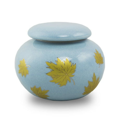 Leaf Urn - Ceramic Keepsake Urns - Extra Small 12 Pounds - White Falling Leaves - Engraving Sold Separately