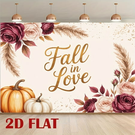 Fall in Love Backdrop Boho Autumn Leaves Pumpkin Bridal Shower Photography Background Burgundy Pink Rose Fall Wedding Party Decorations Banner Supplies Photo Booth Props