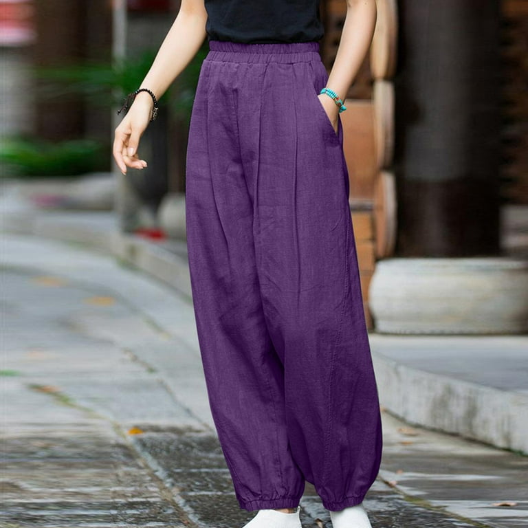 HUPOM Womens Dress Pants Stretchy Pants For Women Legging Low Waist Rise  Full Slim Bootcut Purple 2XL 