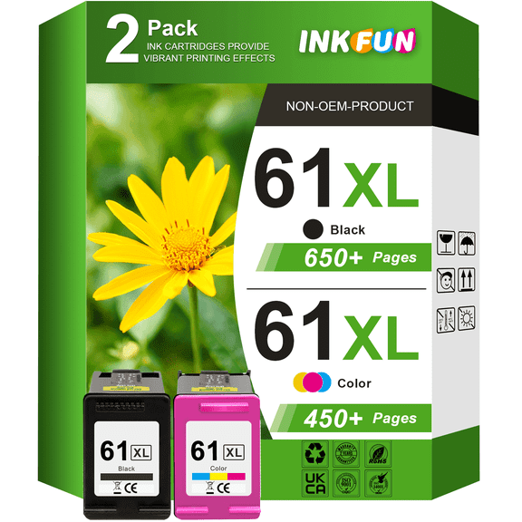61 Ink Compatible for HP 61 Ink Cartridge Combo Pack for HP Printer Ink 61 for Envy 4500 4502 5530 (Black Tri-Color)