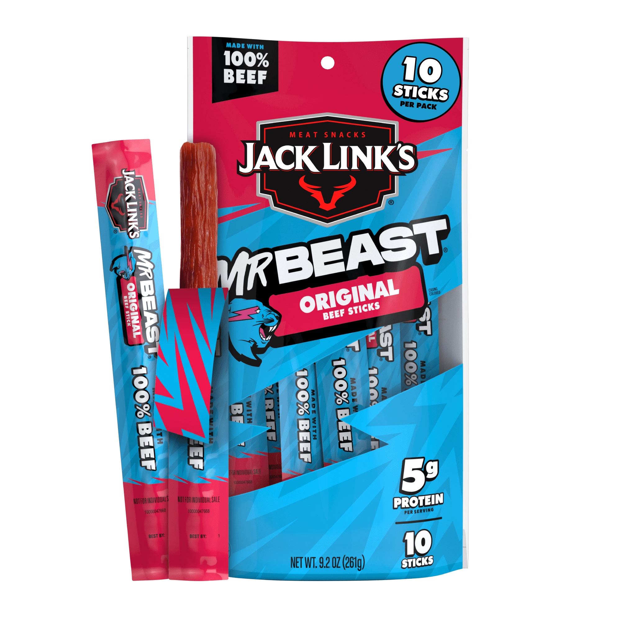 Jack Link’s x MrBeast Original Beef Sticks, 9.2 Ounce, 10 pack of .92 Ounce meat sticks