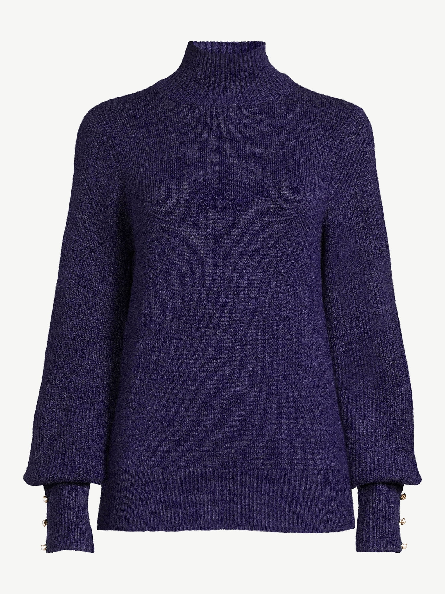 Scoop Women's Turtleneck Sweater with Faux Pearl Button Scoop Women's Turtleneck Sweater with Faux Pearl Button
