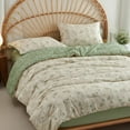thumbnail image 5 of 3 Pieces Beige Green Floral Reversible King Comforter Set Aesthetic Cottagecore Style Green Leaf Soft and Lightweight Bedding Set, 5 of 8