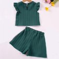 thumbnail image 4 of Fesfesfes Children's Girls Small Fly Sleeve Top and Shorts Set Solid Color Summer Casual Outfit,Round Neck Elastic Waist 2-Piece Play Clothes,Lightweight and Comfortable(Green,1 Years), 4 of 8