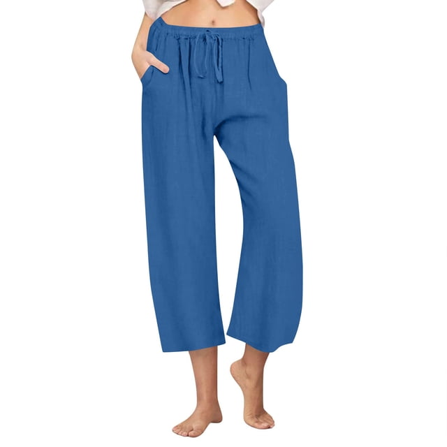 FNFYFH Womens Capri Yoga Pants Wide Leg Lounge Shorts Drawstring Pants Loose Workout Capris Sweatpants with Pockets