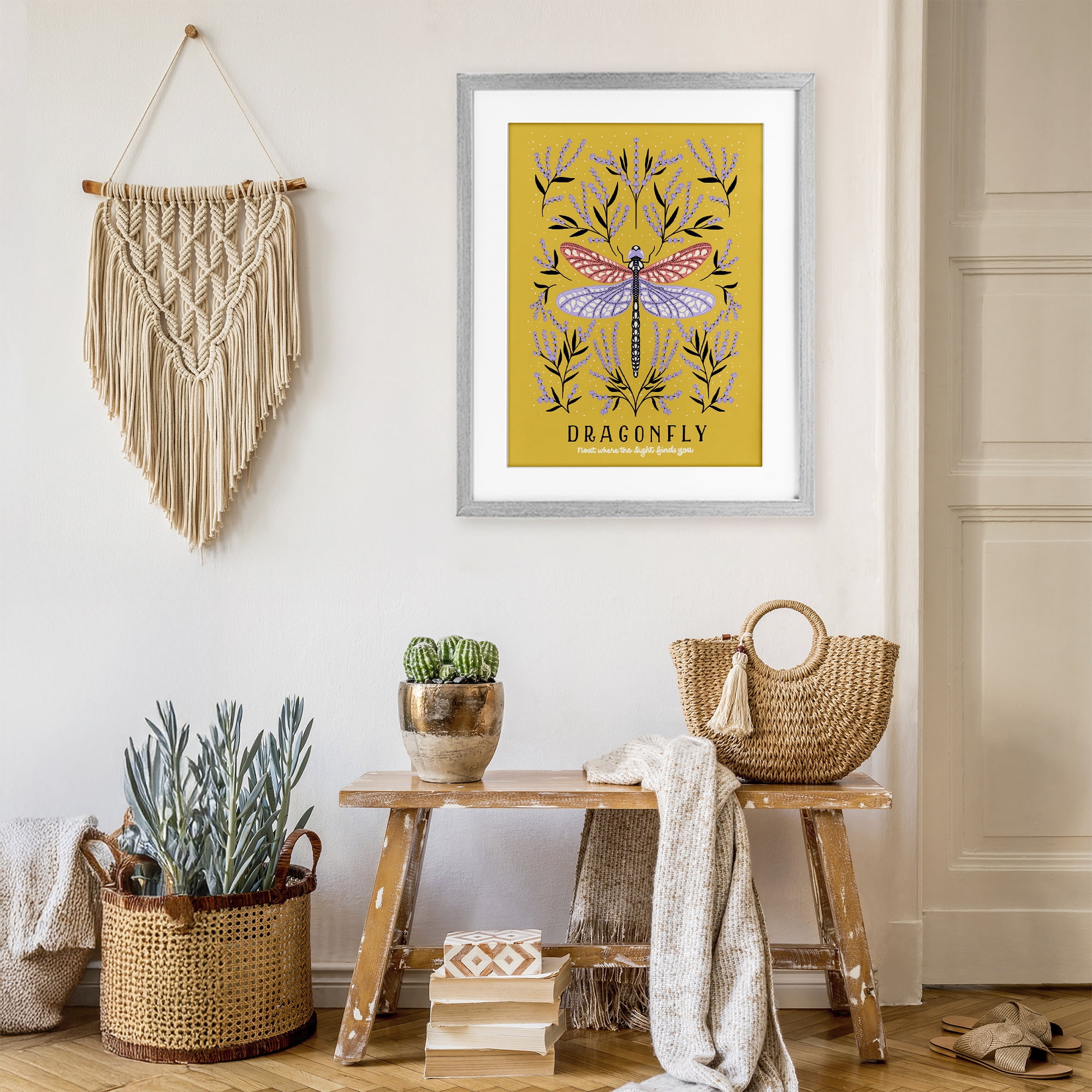 Stupell Industries Dragonfly Symmetry on Yellow Gray Framed Print Under Glass, design by Indira Prieto | IndySign
