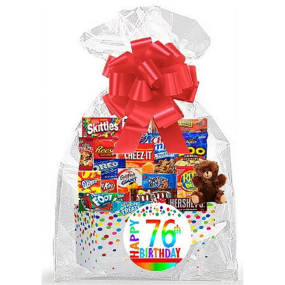 CakeSupplyShop Item#076BSG Happy 76th Birthday Rainbow Thinking Of You Cookies, Candy & More Care Package Snack Gift Box Bundle Set - Ships FAST!