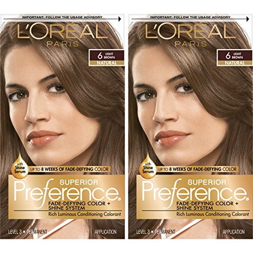 Gladys Forurenet salt L'Oreal Paris Superior Preference Fade-Defying + Shine Permanent Hair  Color, 6 Light Brown, Pack of 2, Hair Dye - Walmart.com