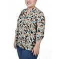 thumbnail image 2 of NY Collection Women's Plus Size 3/4 Sleeve Roll Tab Y Neck Top, 2 of 4