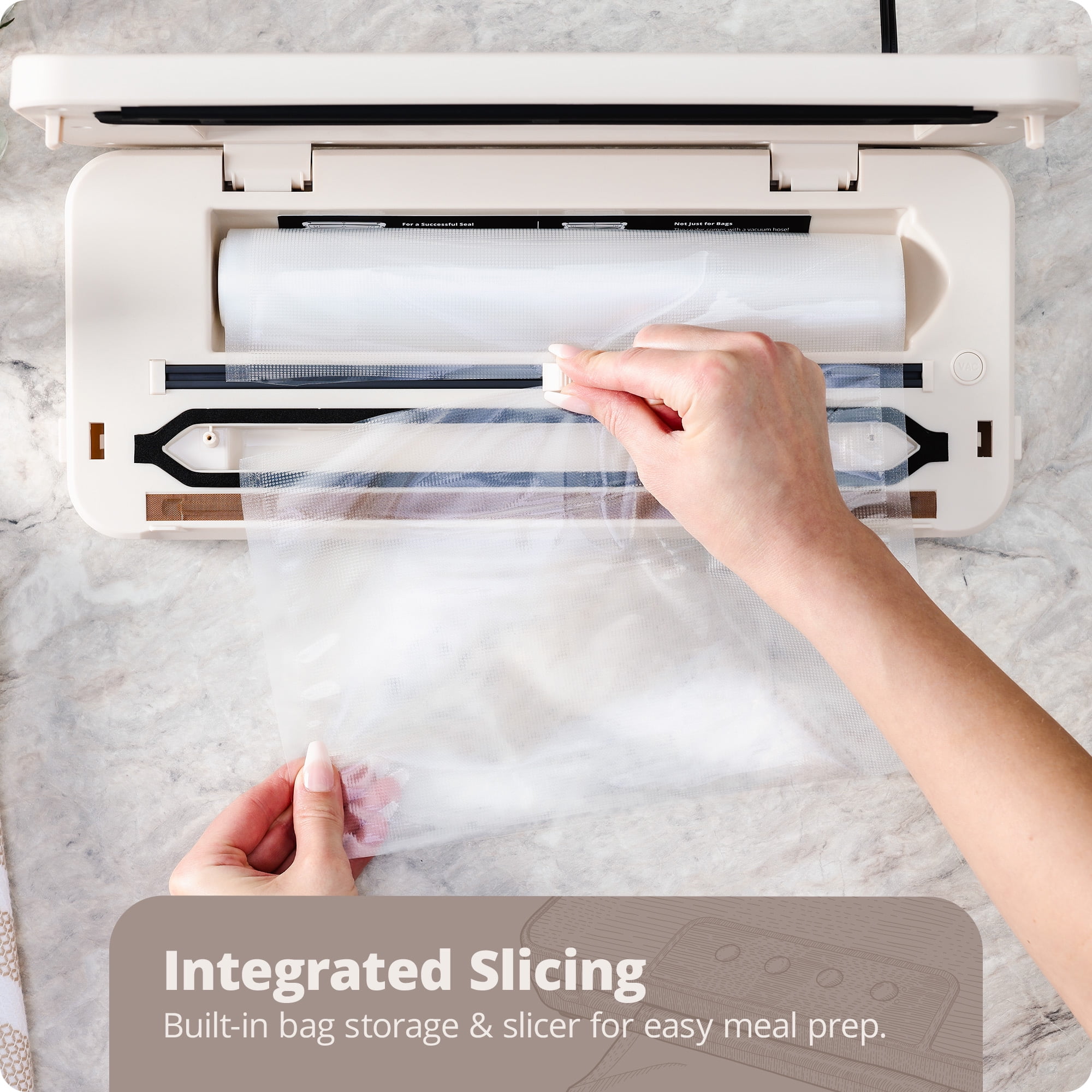 Greater Goods Vacuum Sealer Machine for Sous Vide Cooker, Freezer Bags, and More, with 1 Roll of Vacuum Seal Bags (Birch White)