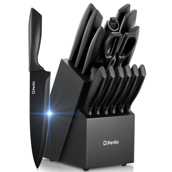D.Perlla Knife Set, 15-Piece High Carbon Stainless Steel Knife Set with Non-stick Coating and Ergonomic Handle