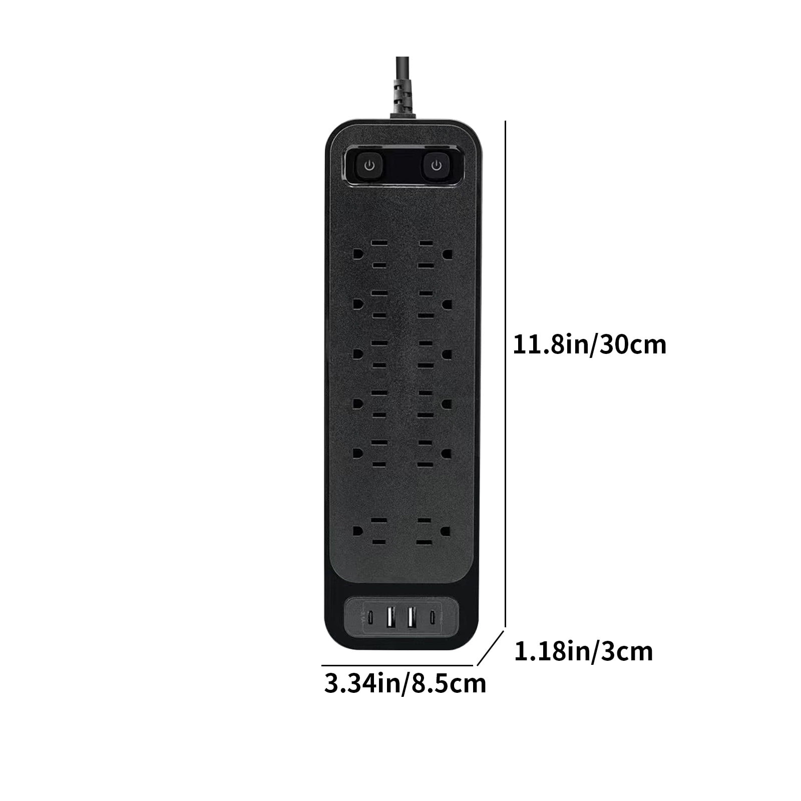 Power Strip, ZzCityTK 12 Surge Protector with USB Ports, 1250W Overload Protection Flame Retardant ABS for Home Office Gaming, Black