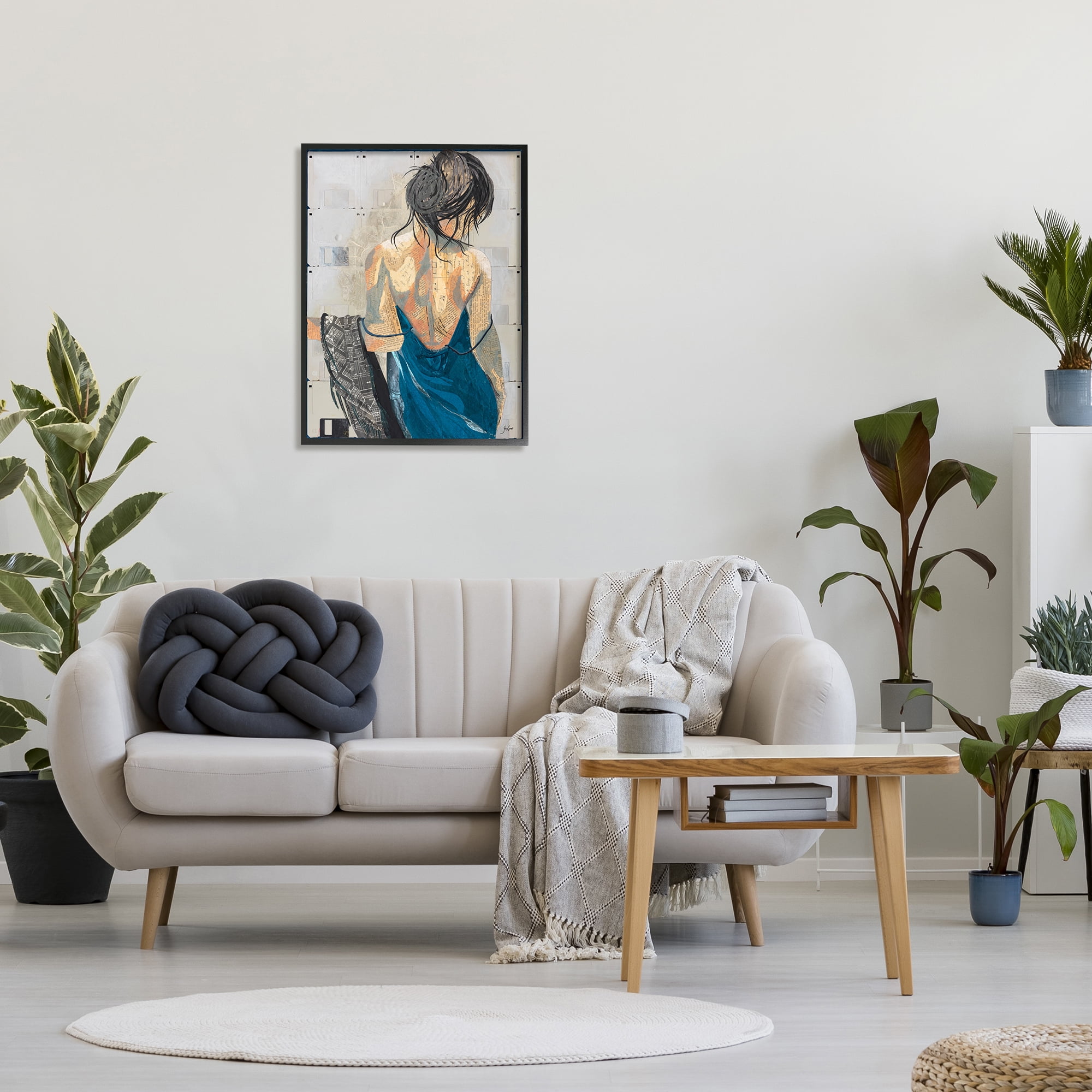 Stupell Industries Girl with Music Notes Collage Abstract Painting Black Framed Art Print Wall Art, 24 x 30