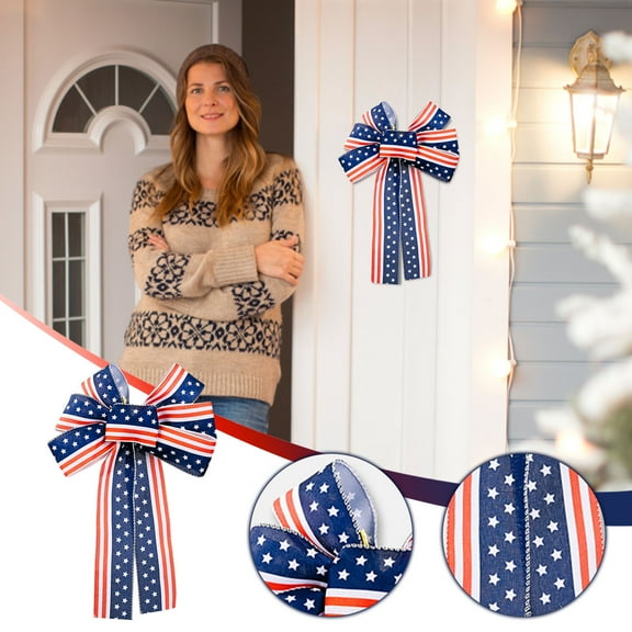 Chmadoxn Fourth of July Patriotic Wreath Bow Large Red Blue Stars Bow Burlap Bow Decorations Pary Tree Topper for Memorial Day Fourth of July Independence Day Indoor Outdoor Decorations