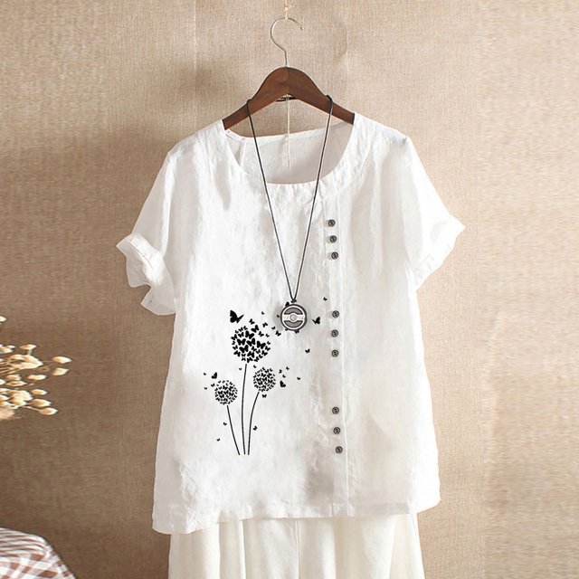 Babysbule Hauts pour Femmes en Liquidation Mode Été Ample Imprimé Col Rond T-Shirt Manches Courtes Blouse Décontractée