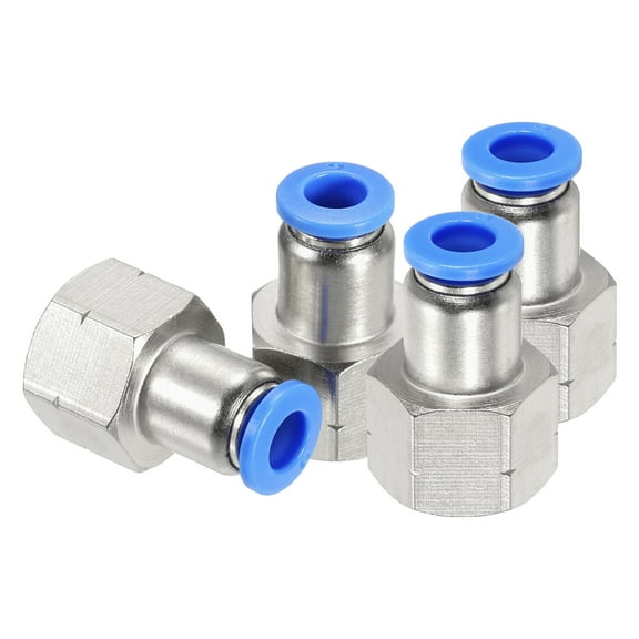 Uxcell 4 Pack 1/4" NPT Female Straight Thread Push to Connect Fittings, 1/4" Tube OD x 1/4" NPT Air Shock Fittings, Silver
